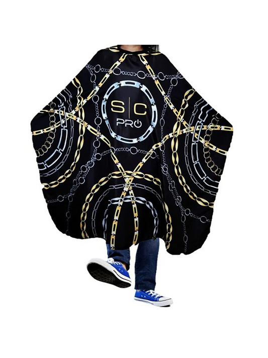 SC Stylecraft Waterproof Barber/Stylist Cape in Black Chain Design