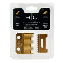 Load image into Gallery viewer, StyleCraft Clipper Blade Set - Gold Fixed Faper Blade with Slim Deep Tooth Cutter