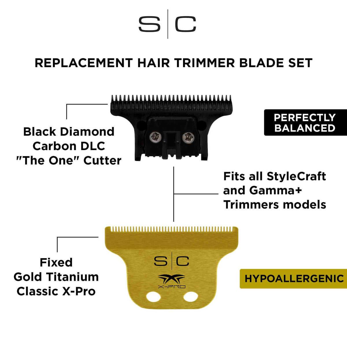 SC Stylecraft Classic Gold Titanium XPro Fixed Trimmer Blade with THE