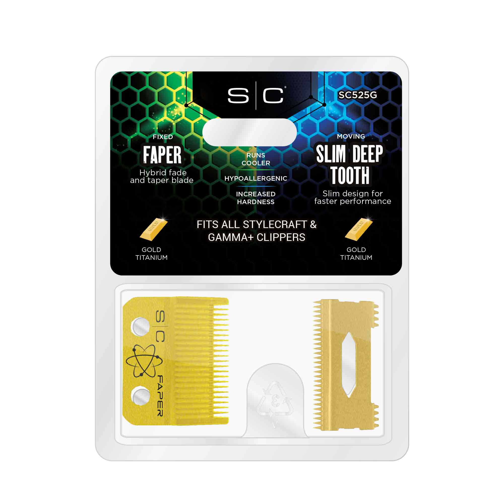 StyleCraft Clipper Blade Set - Gold Fixed Faper Blade with Slim Deep Tooth Cutter StyleCraft Clipper Blade Set - Gold Fixed Faper Blade with Slim Deep Tooth Cutter