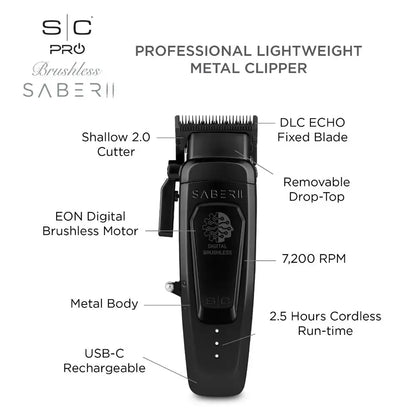NEW StyleCraft Saber 2.0 Digital Brushless Motor Clipper - Black