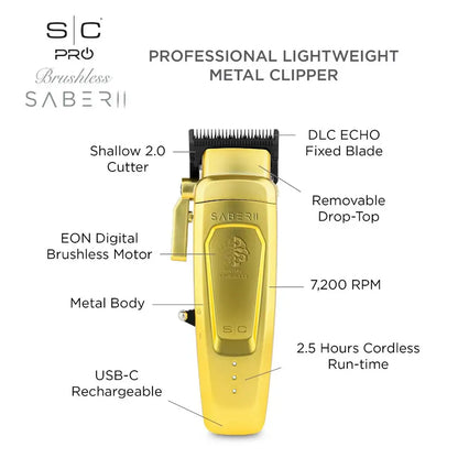 NEW StyleCraft Saber 2.0 Digital Brushless Motor Clipper - Gold