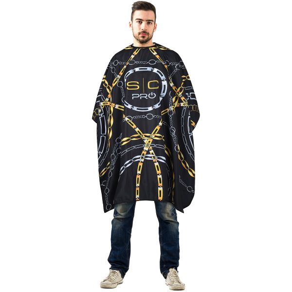 SC Stylecraft Waterproof Barber/Stylist Cape in Black Chain Design