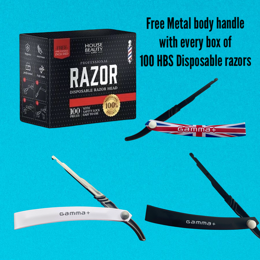 HBS DISPOSABLE RAZOR - Box of 100 Disposbale Blades plus FREE Metal Handle