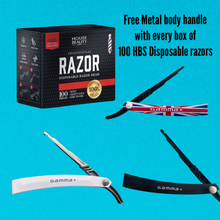 Load image into Gallery viewer, HBS DISPOSABLE RAZOR - Box of 100 Disposbale Blades plus FREE Metal Handle
