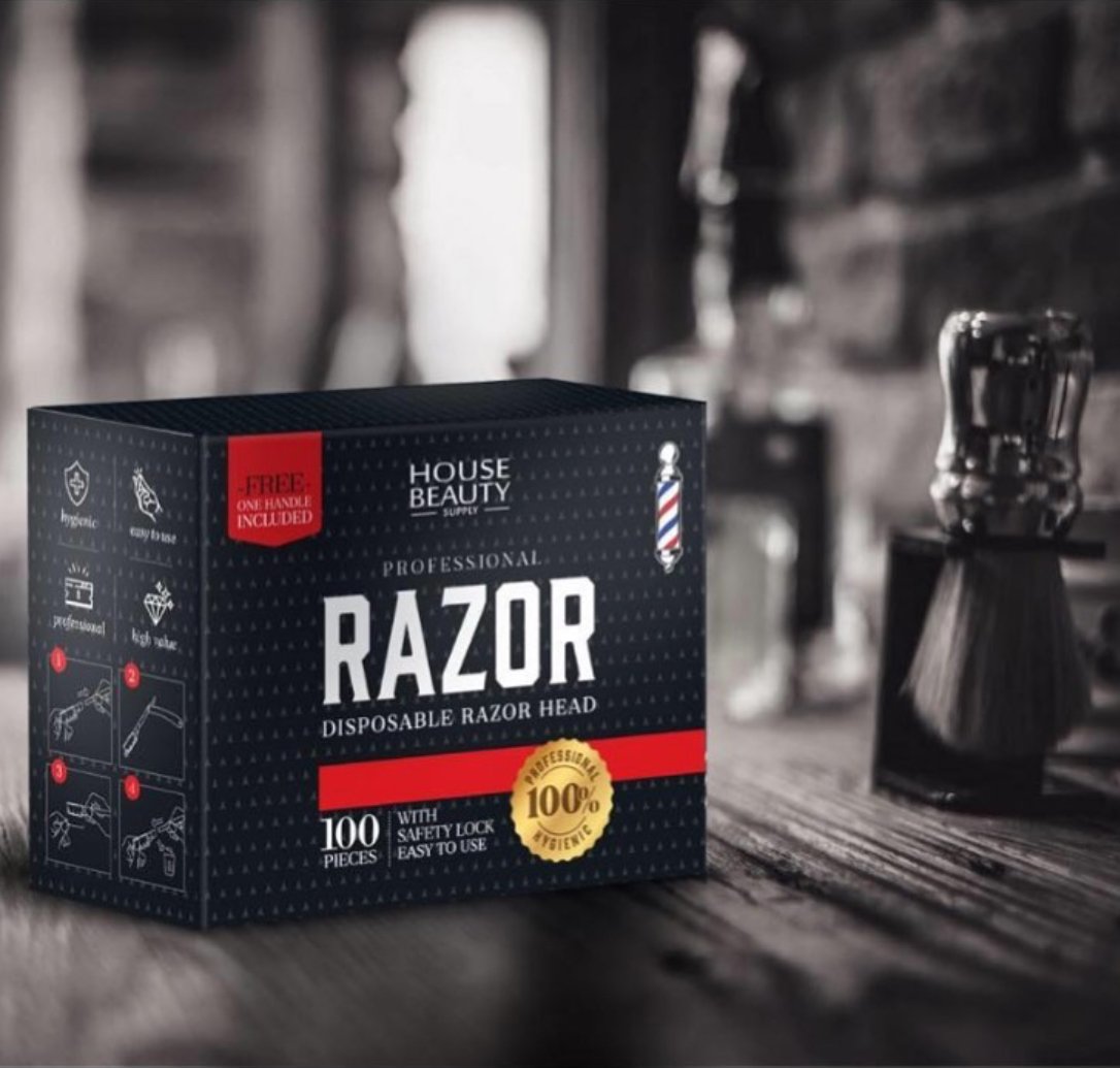 HBS DISPOSABLE RAZOR - Box of 100 Disposbale Blades plus FREE Metal Handle