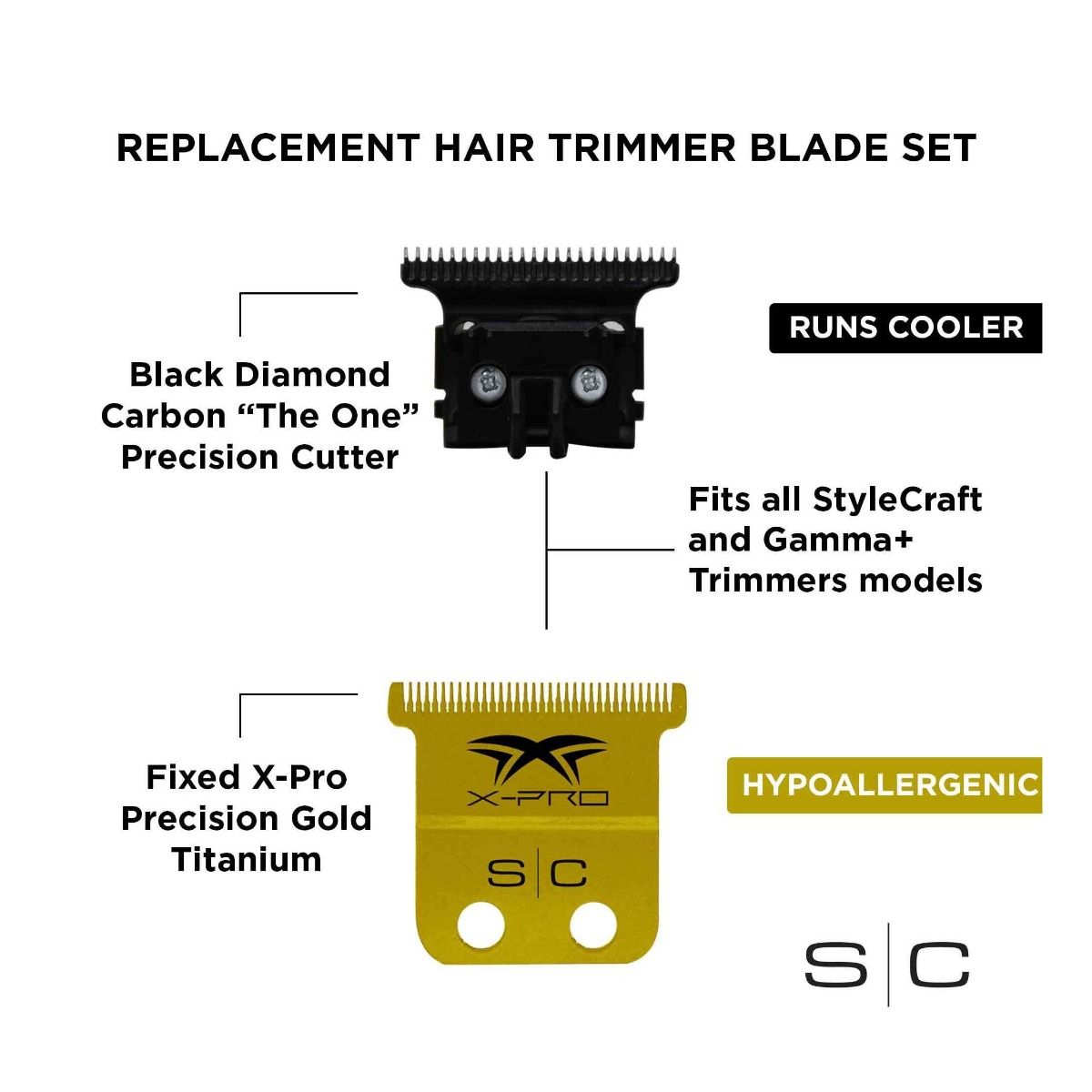 StyleCraft Trimmer Blade Set - Gold X-Pro PRECISION Blade with THE ONE Deep Tooth Cutter