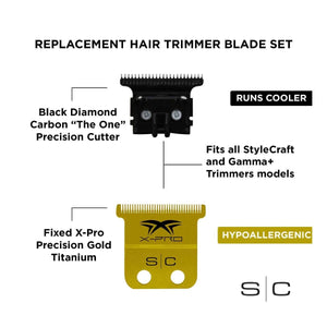 SC StyleCraft Precision Gold X-Pro Fixed Trimmer Blade with THE ONE Moving DLC Deep Tooth Cutter Set